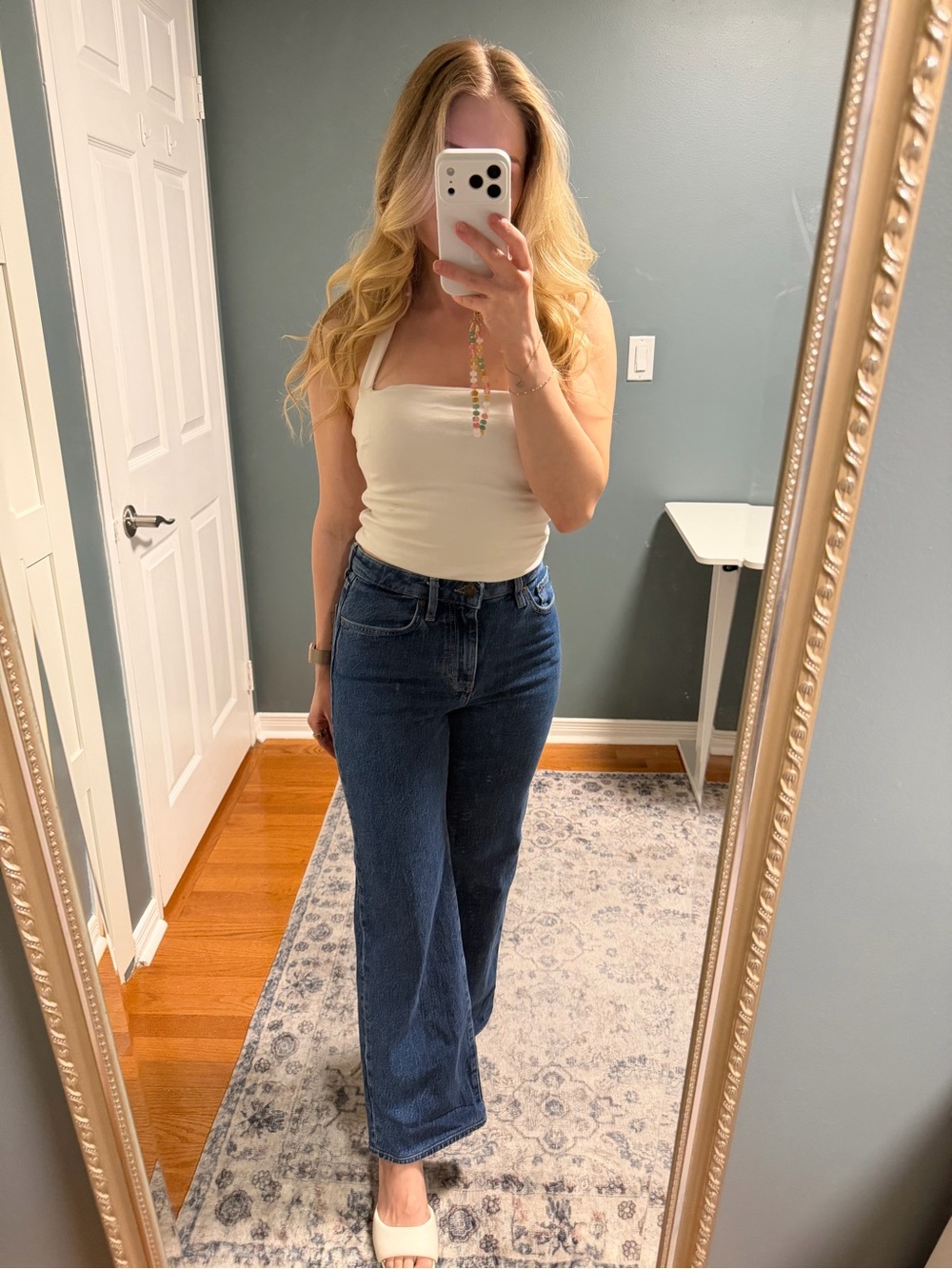 Denim Forum Wide Leg High-Rise Jeans in Dark Blue